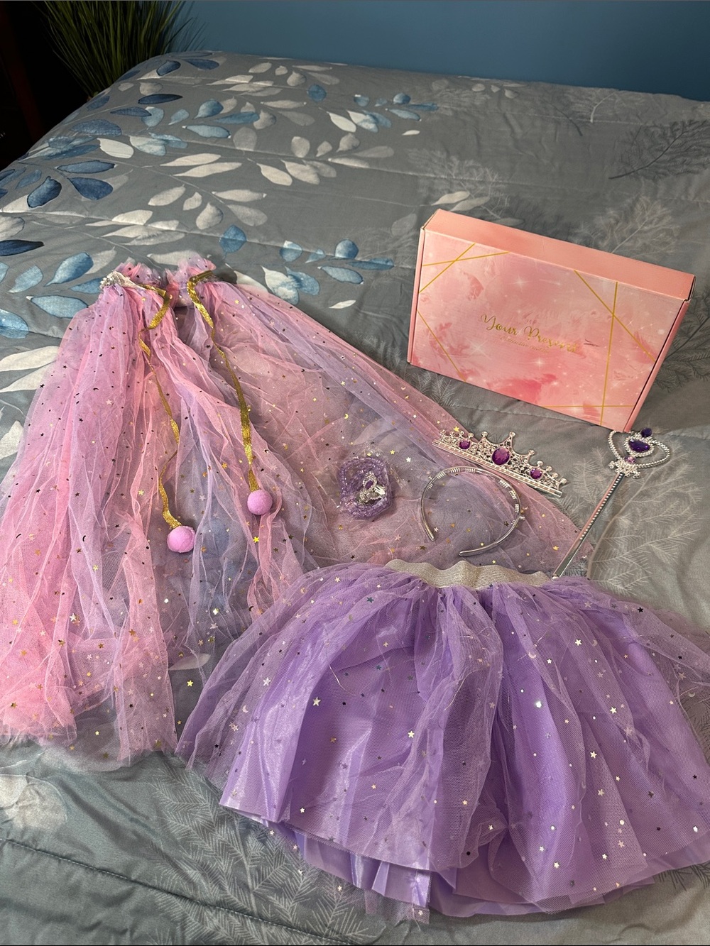 NIB Kids Princess Dress-Up Purple & Pink Cape & Tulle Skirt & Accessories Sz S